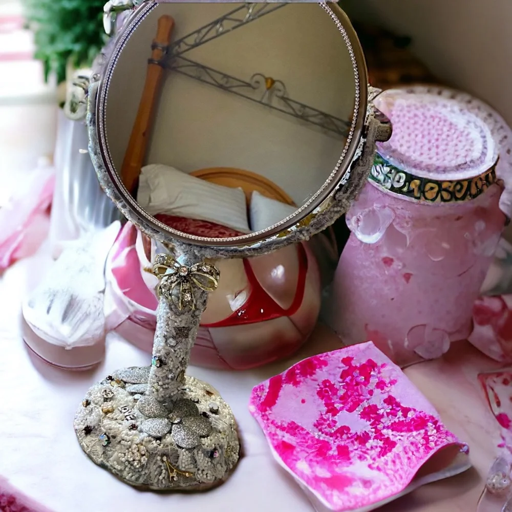 Beautifully Embellished Standing Tabletop Antique Mirror
